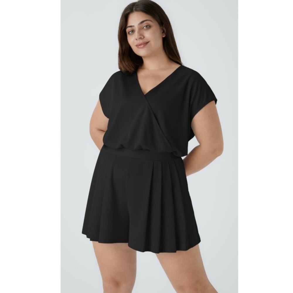 Halara V Neck Short Sleeve Pocket Waffle Casual Plus Size 2X Jumpsuit Romper